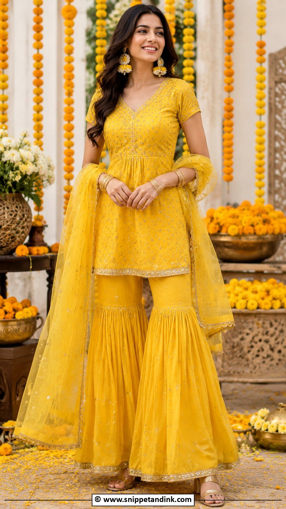 Yellow Gharara Set For Haldi - Snippet and Ink - 25 Haldi Mehndi Outfit Ideas