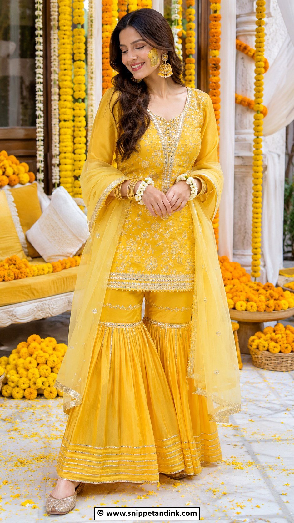 Yellow Gharara Set For Haldi - Snippet and Ink - 30 Indian Haldi Ceremony Outfit for Sister Ideas