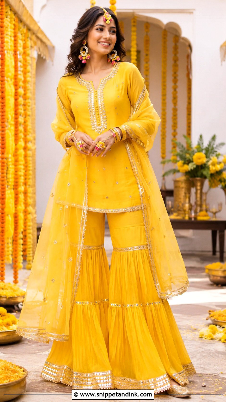 Yellow Gharara Set For Haldi - Snippet and Ink - 25 Haldi Ceremony Dress Ideas