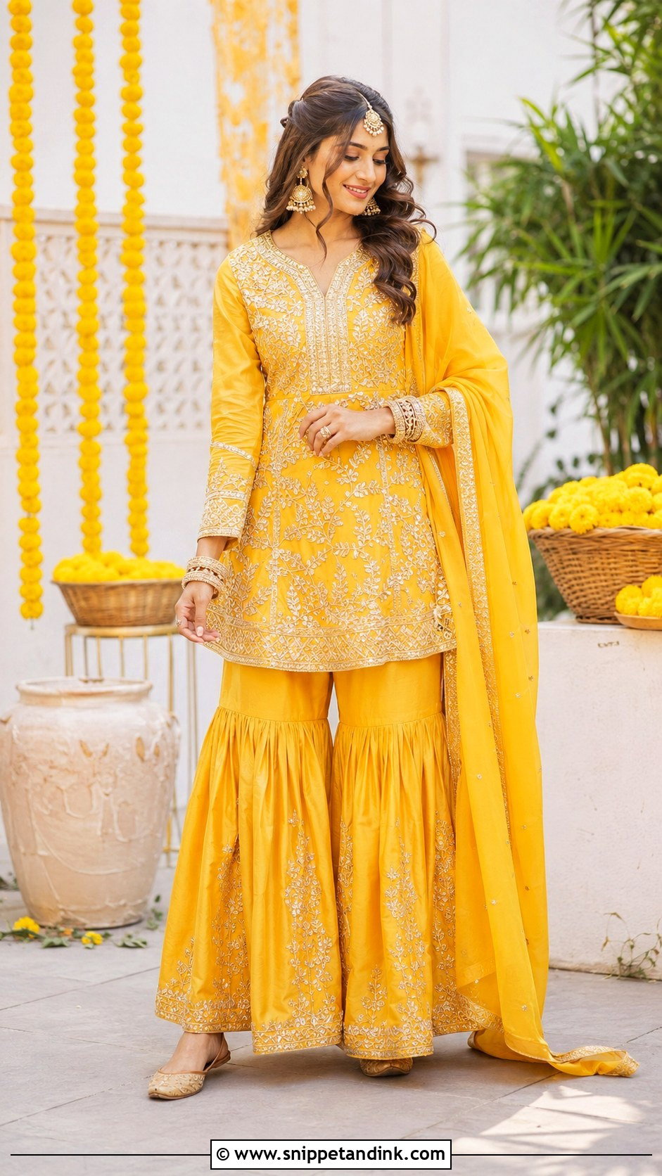 Yellow Gharara Set For Haldi - Snippet and Ink - 25 Haldi Dress for Bride Sister Ideas