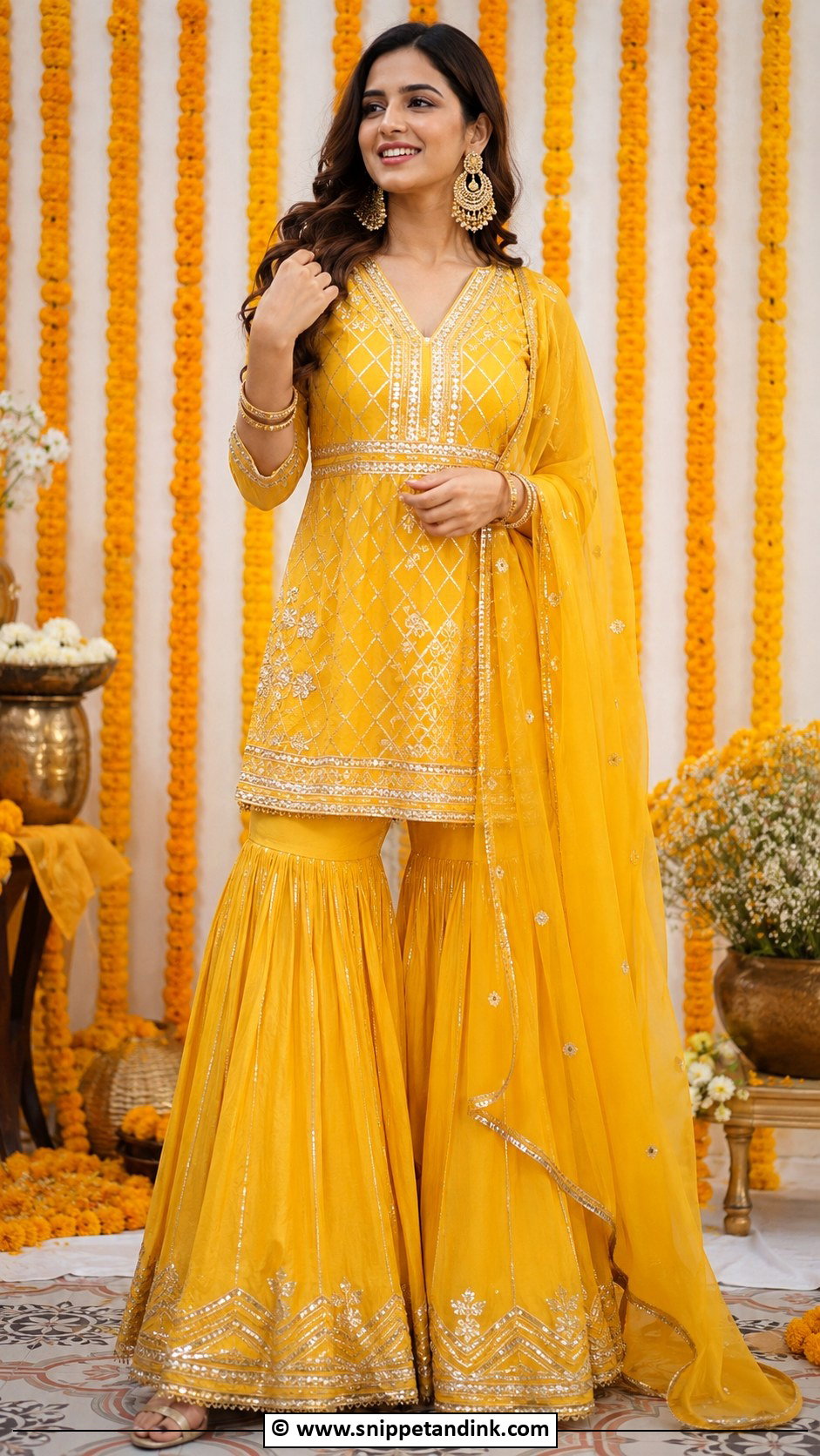 Yellow Gharara Set for Haldi - Snippet and Ink - 30 Haldi Dress Ideas for Sisters
