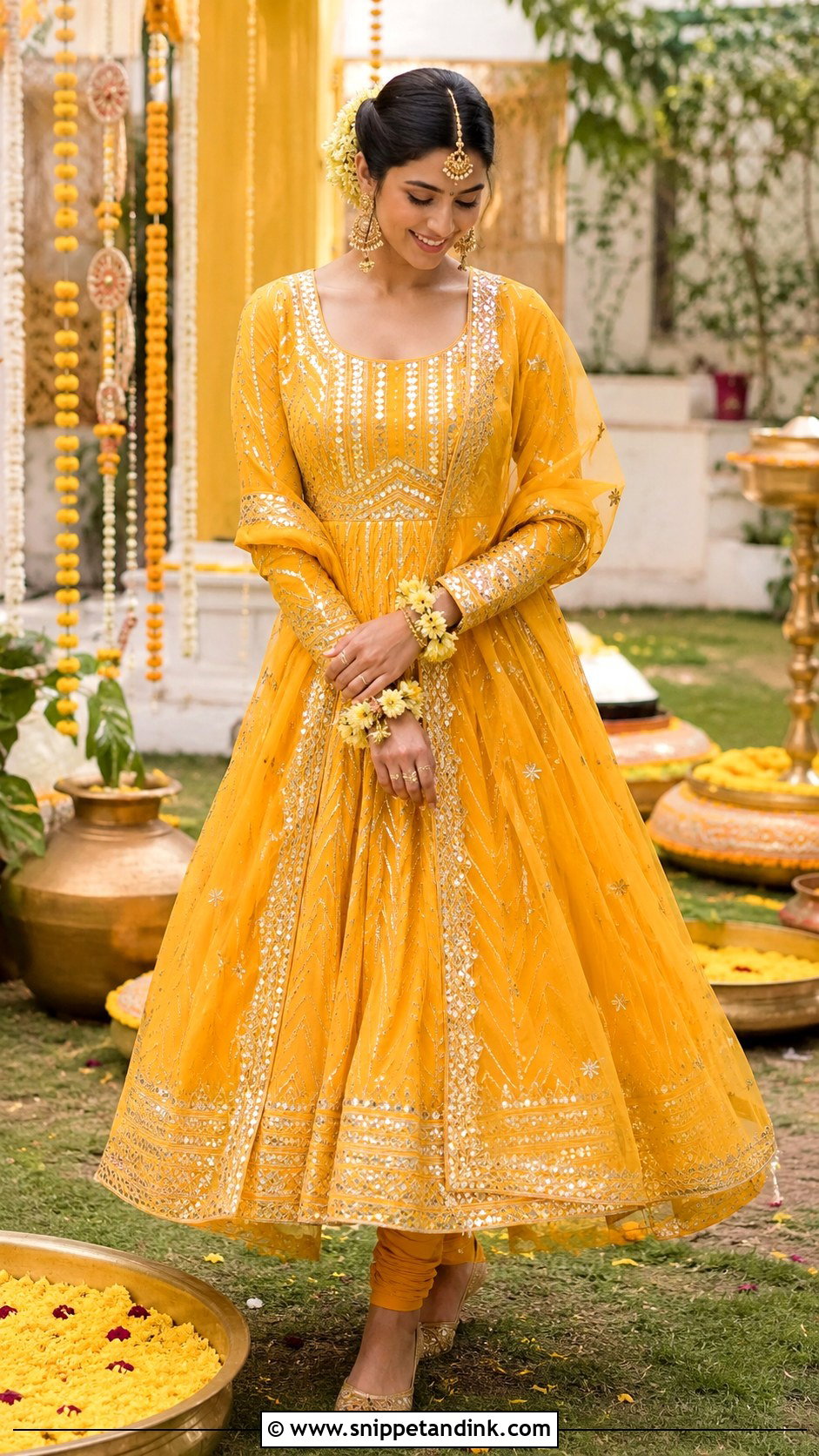 Yellow Gota Patti Anarkali Haldi Dress - Snippet and Ink - 20 Indian Haldi Ceremony Dresses