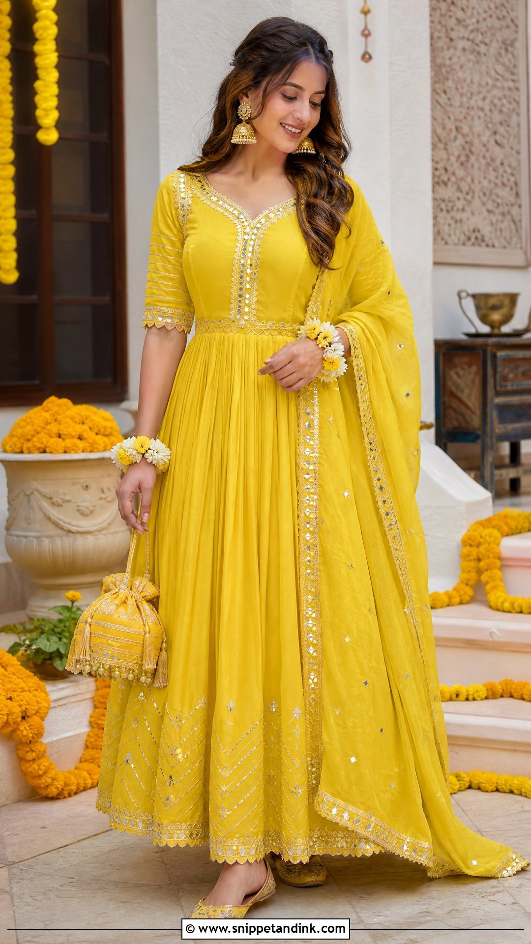 Yellow Gota Patti Gown for Haldi - Snippet and Ink - 20 Yellow Gown for Haldi Ideas