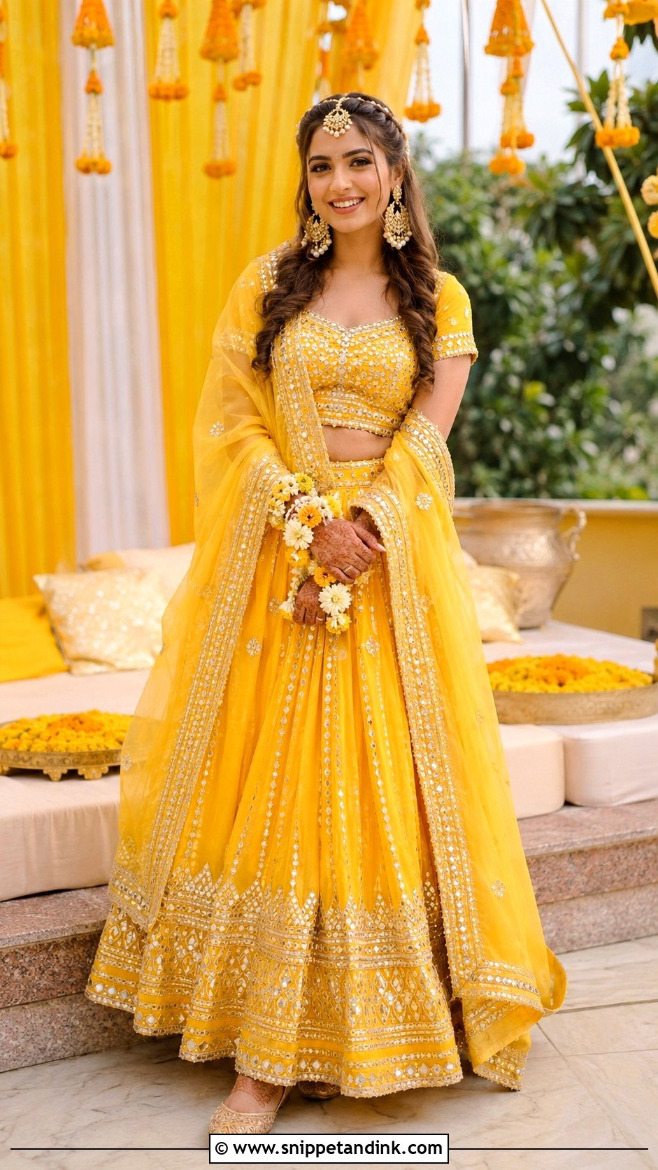 Yellow Gota Patti Haldi Dress for Bride - Snippet and Ink - 25 Indian Haldi Dress for Bride Ideas