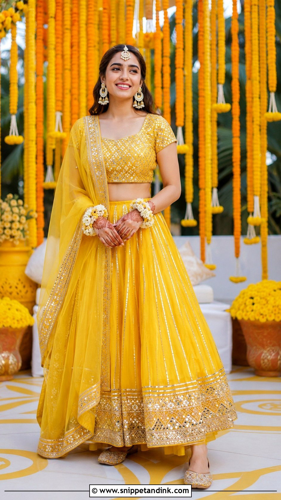 Yellow Gota Patti Haldi Lehenga - Snippet and Ink - 30 Indian Bridal Haldi Outfit Ideas