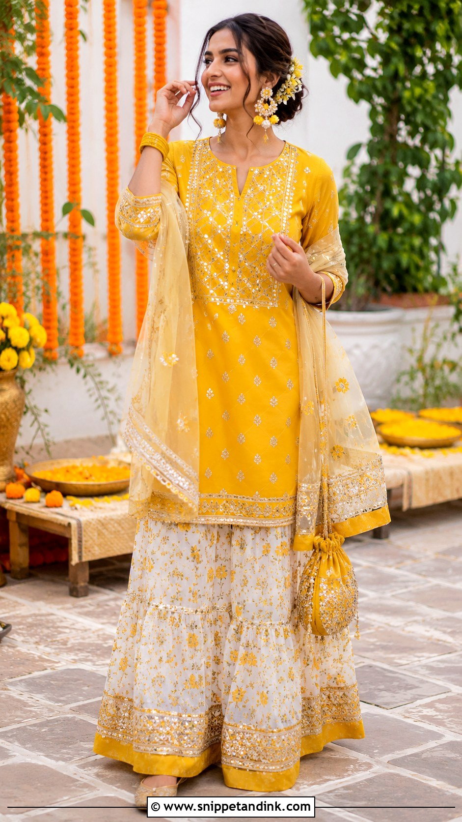 Yellow Gota Patti Kurti With Skirt - Snippet and Ink - 20 Kurti Skirt Indian Weddings Ideas