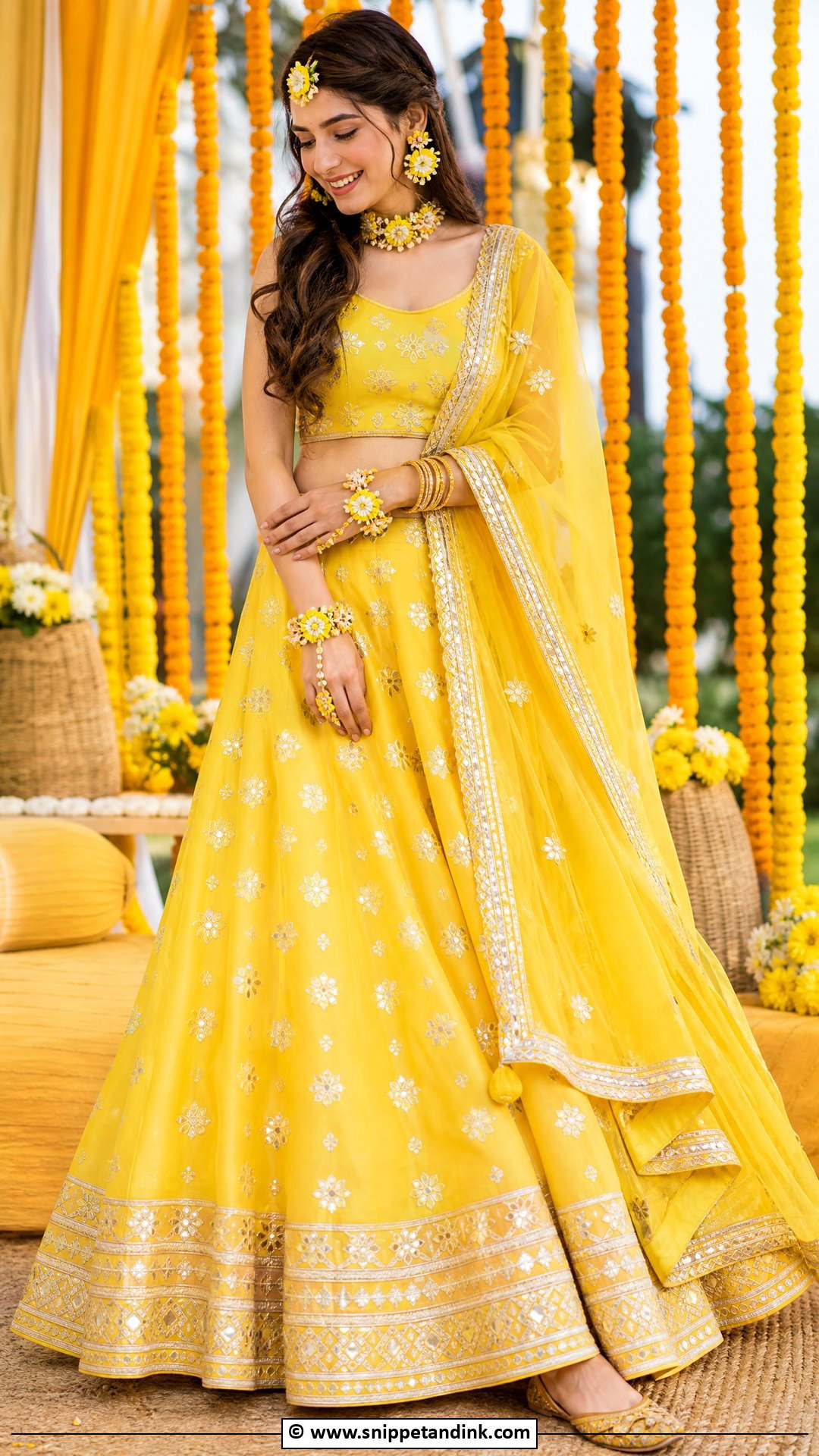 Yellow Gota Patti Lehenga For Haldi Bride - Snippet and Ink - 35 Haldi Outfit for Bride Ideas