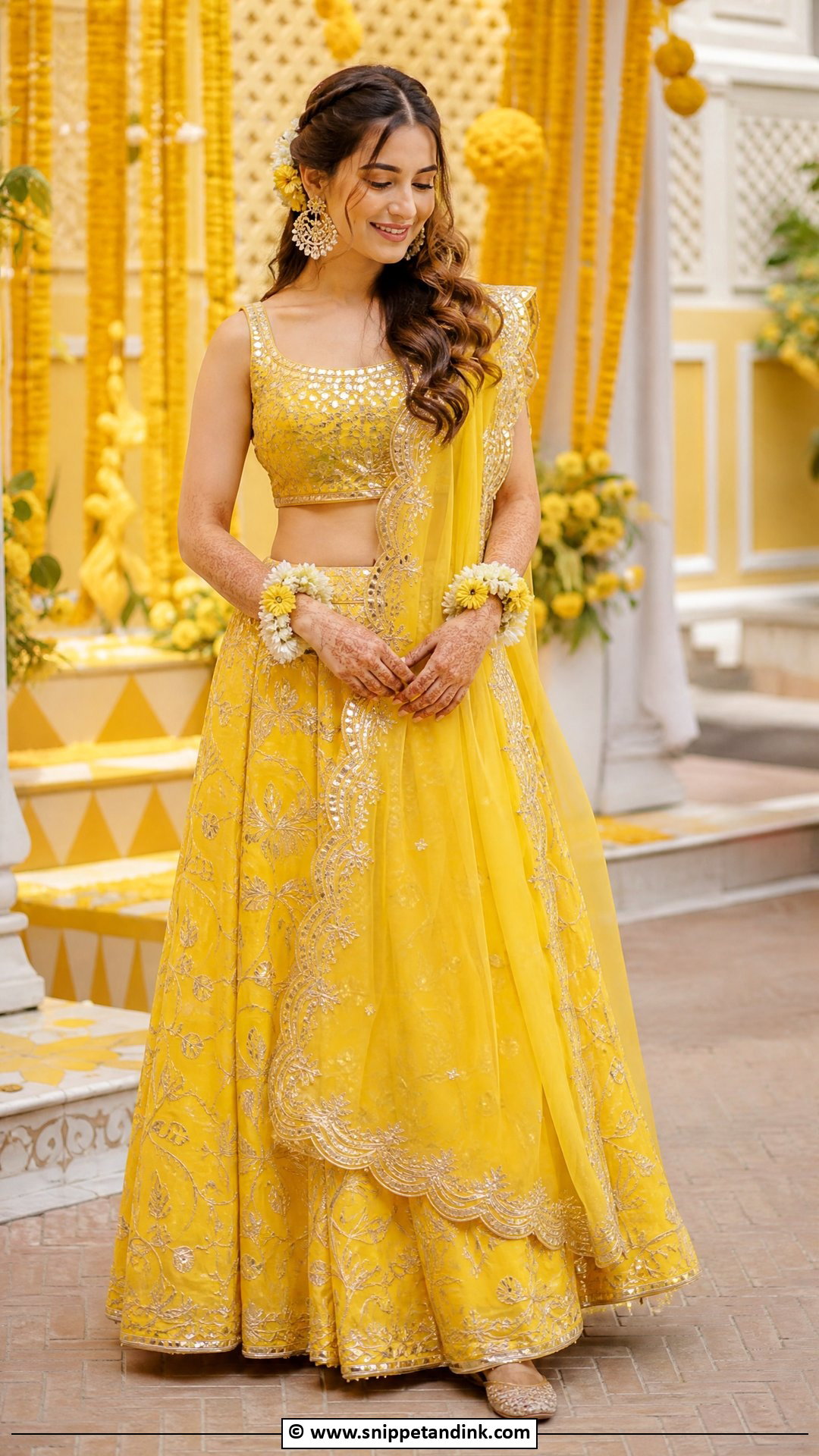 Yellow Gota Patti Lehenga For Haldi Ceremony - Snippet and Ink - 35 Haldi Ceremony Outfit for Bride Ideas
