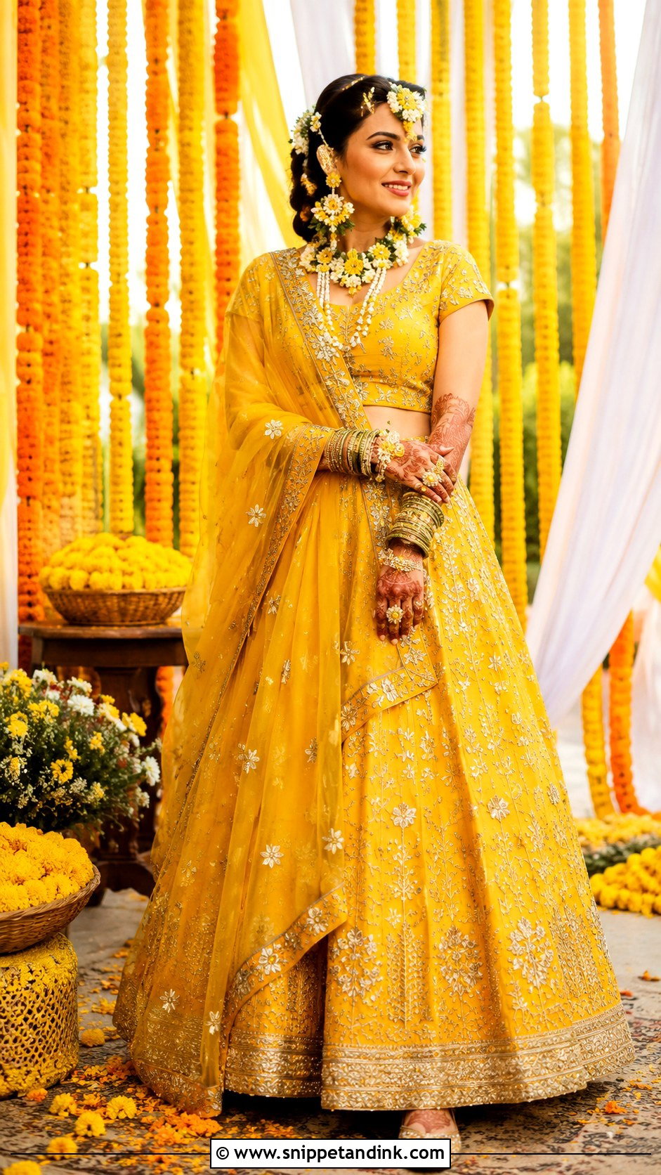 Yellow Gota Patti Mehandi Bridal Lehenga - Snippet and Ink - 20 Mehandi Bridal Dress Ideas