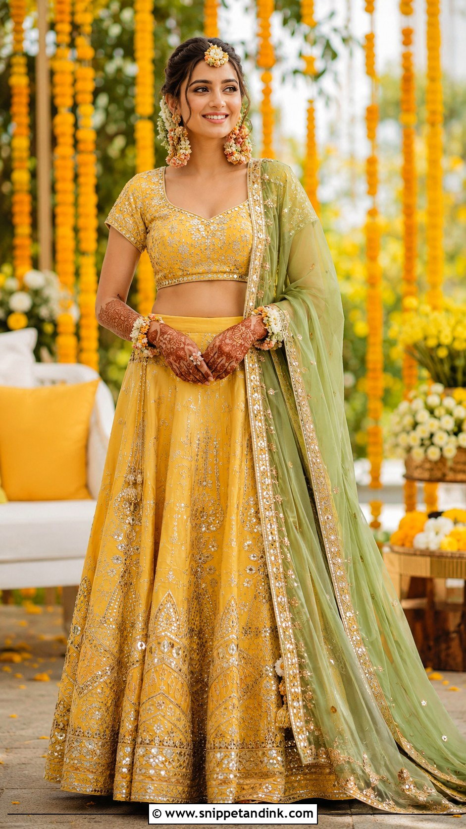 Yellow Gota Patti Mehendi Lehenga - Snippet and Ink - 20 Bridal Mehendi Dress Ideas