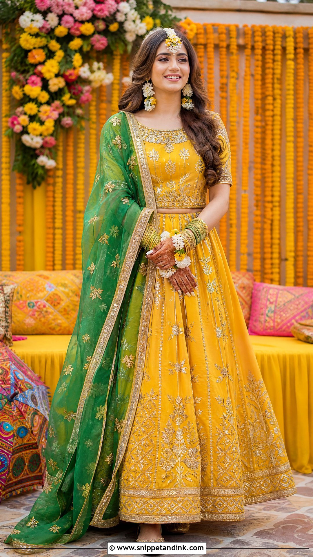 Yellow Gota Patti Mehndi Lehenga - Snippet and Ink - 20 Pakistani Bridal Mehndi Dress Ideas