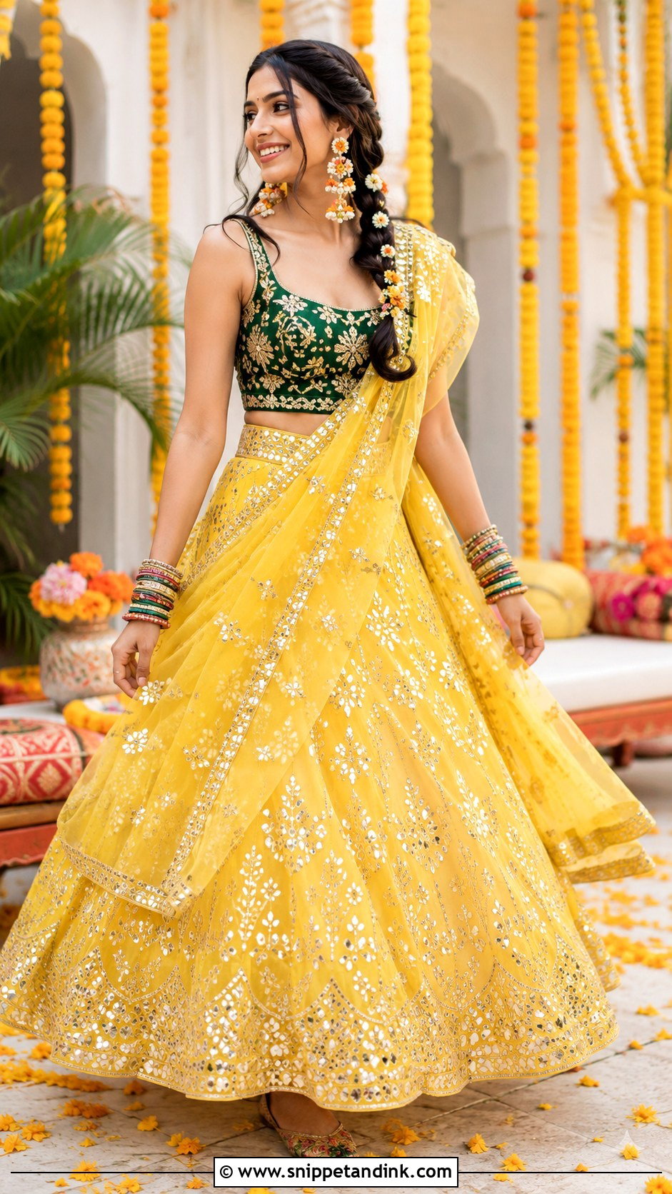 Yellow Gota Patti Mehndi Lehenga - Snippet and Ink - 20 Indian Weddings Lehnga Designs