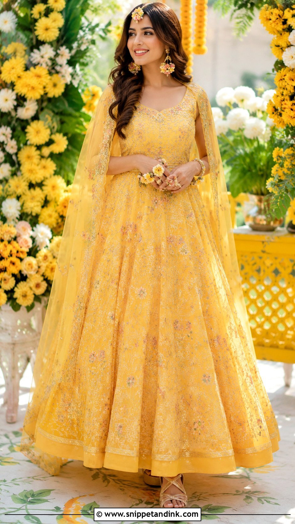 Yellow Gown With Dupatta Haldi Outfit - Snippet and Ink - 25 Indo Western Haldi Outfit Ideas