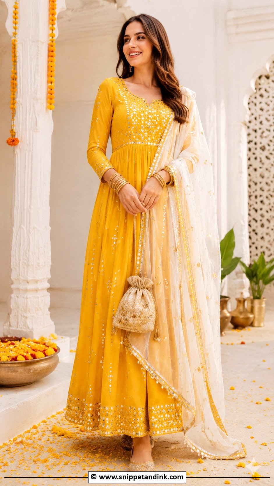Yellow Gown With Dupatta - Snippet and Ink - 30 Gown with Dupatta Ideas
