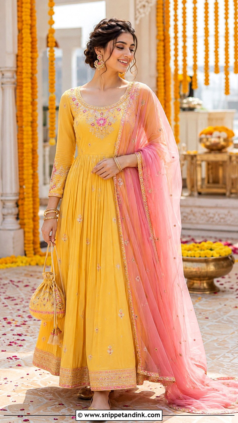 Yellow Haldi Anarkali With Dupatta - Snippet and Ink - 20 Yellow Haldi Dress Ideas