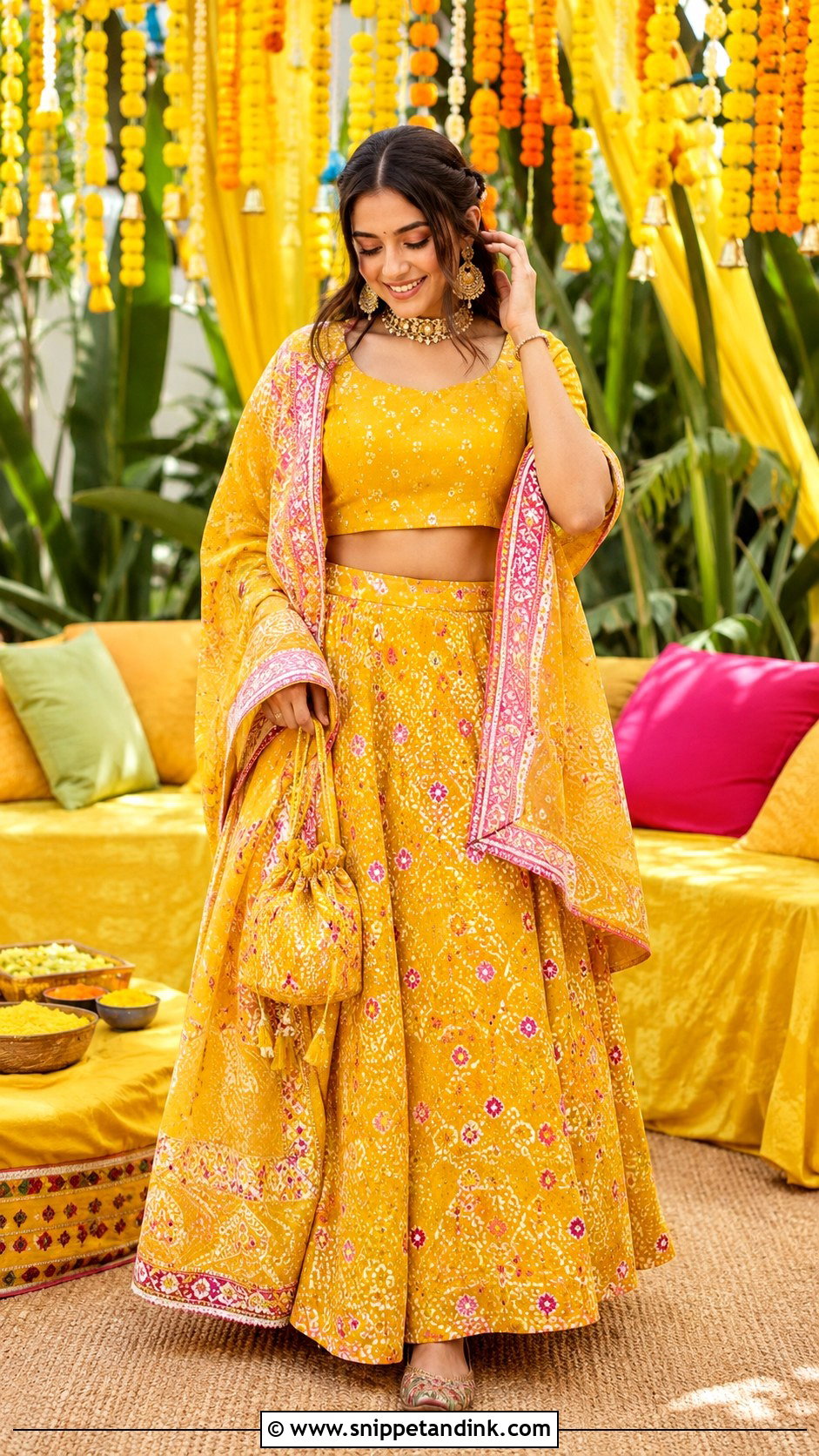 Yellow Haldi Bandhani Lehenga Set - Snippet and Ink - 20 Yellow Haldi Dress Ideas