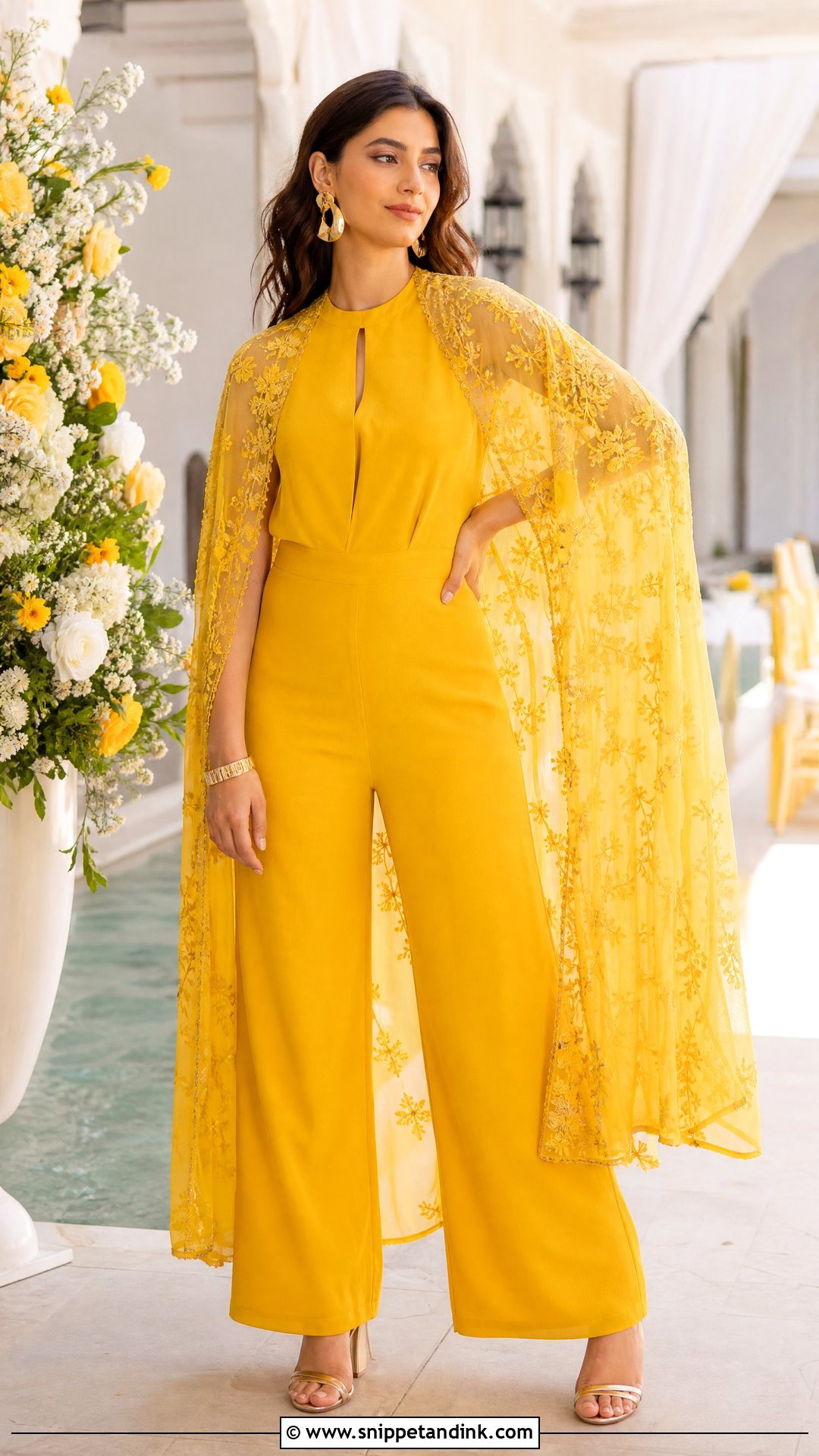 Yellow Haldi Cape Jumpsuit Outfit - Snippet and Ink - 20 Yellow Haldi Outfit Ideas