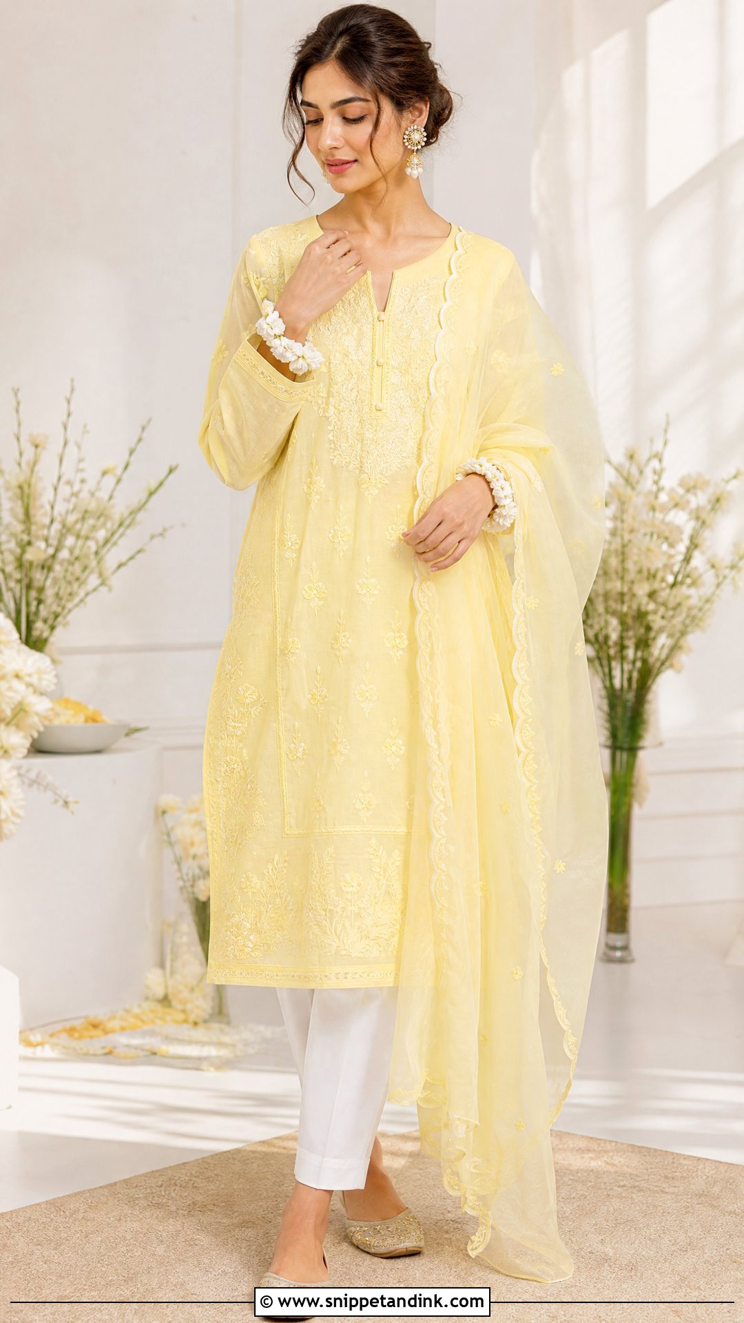 Yellow Haldi Chikankari Kurta Outfit - Snippet and Ink - 20 Yellow Haldi Outfit Ideas