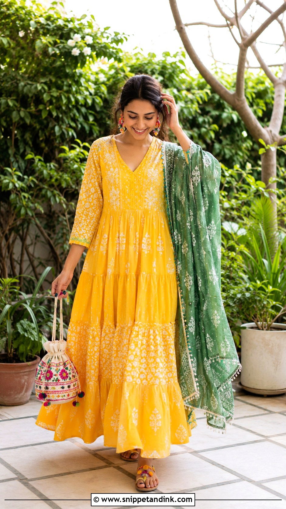 Yellow Haldi Cotton Maxi Dress With Dupatta - Snippet and Ink - 20 Yellow Haldi Dress Ideas