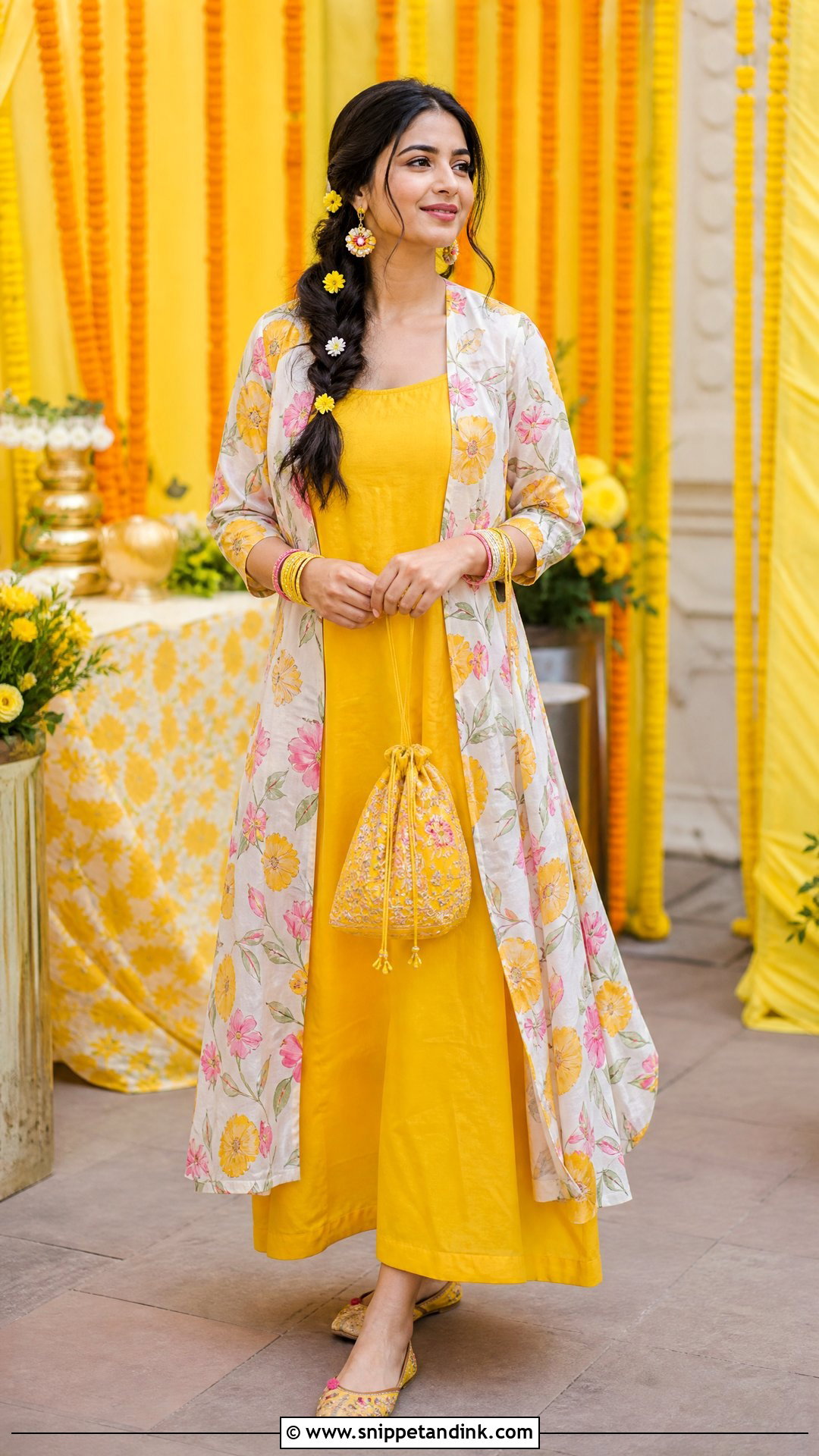 Yellow Haldi Dress With Floral Shrug - Snippet and Ink - 20 Shrug Dresses Indian Wedding