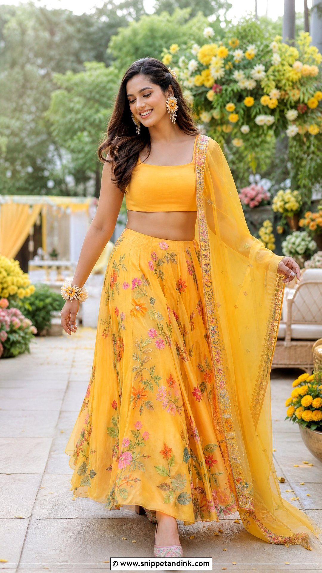 Yellow Haldi Floral Lehenga Outfit - Snippet and Ink - 20 Yellow Haldi Outfit Ideas
