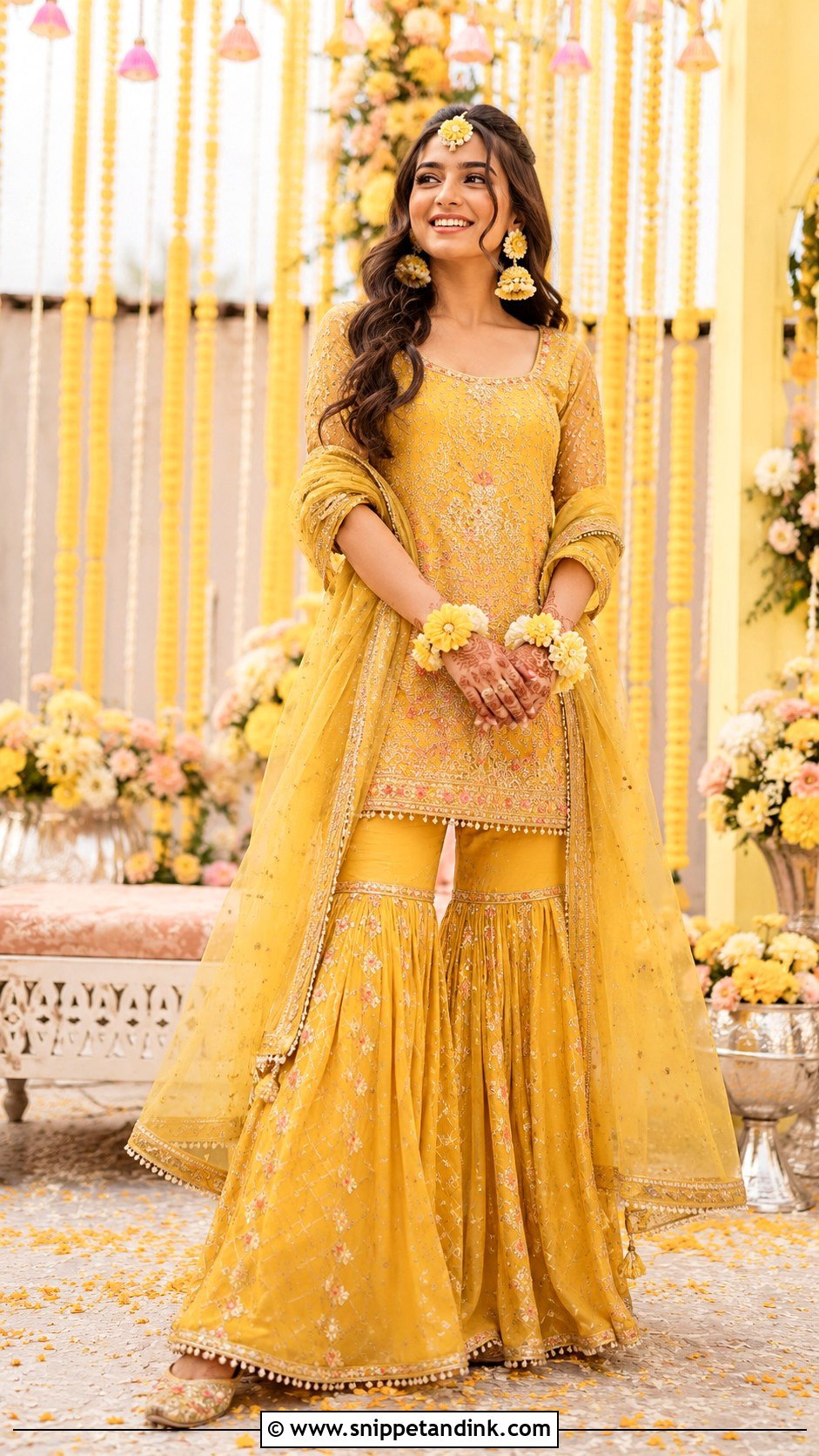 Yellow Haldi Gharara Set - Snippet and Ink - 30 Indian Bridal Haldi Outfit Ideas