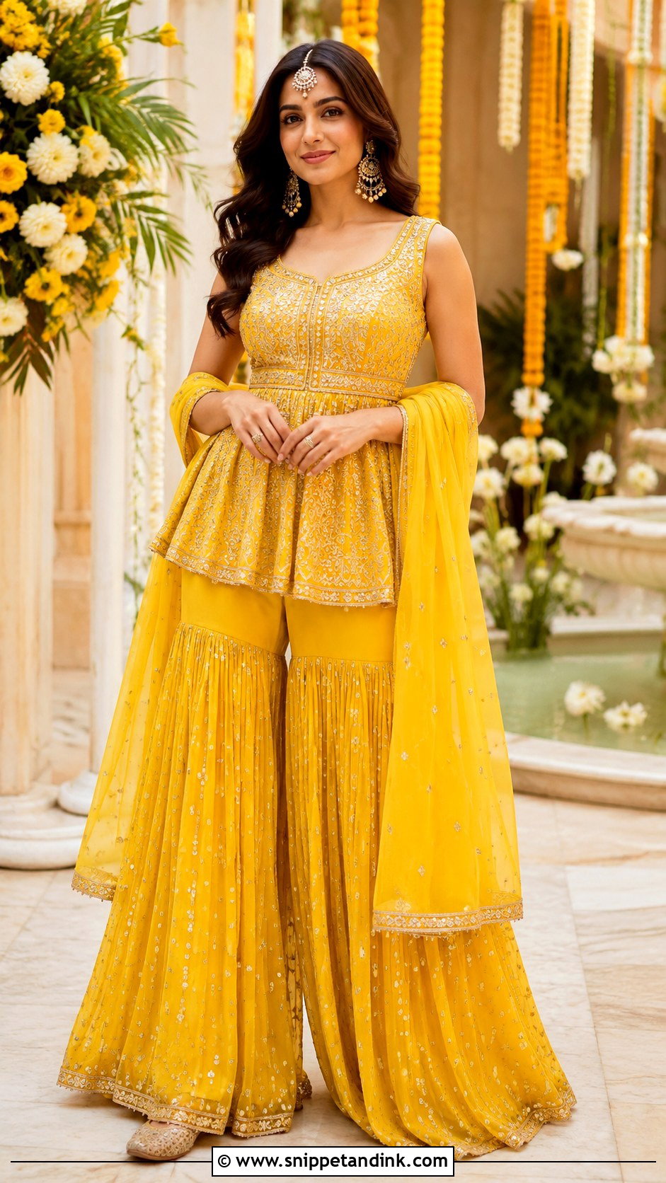Yellow Haldi Gharara With Peplum Top - Snippet and Ink - 20 Yellow Haldi Dress Ideas
