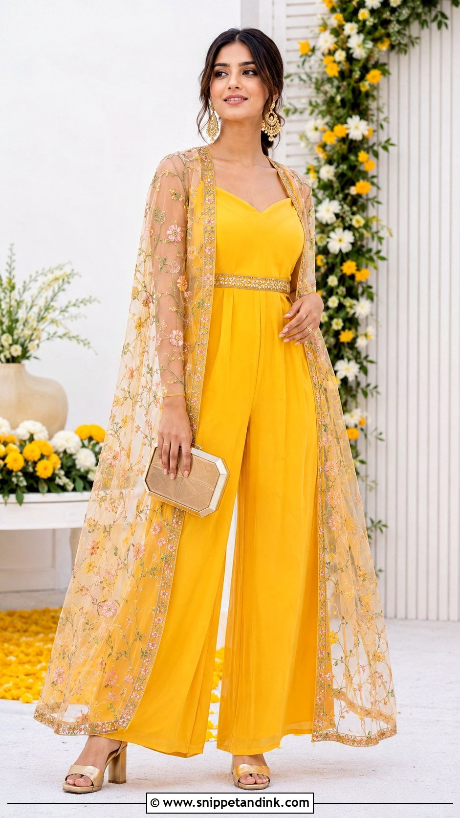 Yellow Haldi Jumpsuit With Cape - Snippet and Ink - 20 Yellow Haldi Dress Ideas