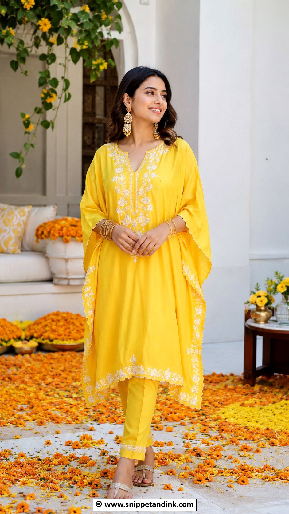 Yellow Haldi Kaftan Set - Snippet and Ink - 35 Unique Haldi Outfits
