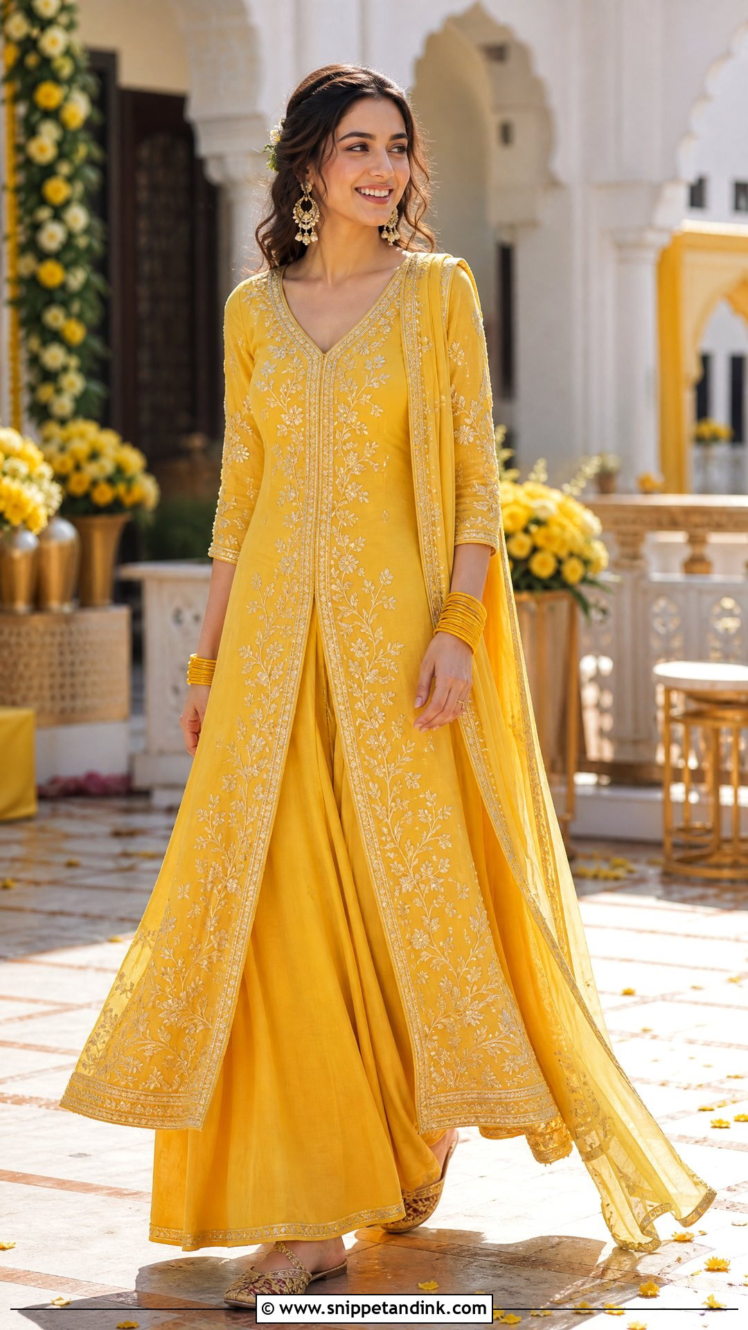 Yellow Haldi Kurta And Skirt Outfit - Snippet and Ink - 20 Yellow Haldi Outfit Ideas