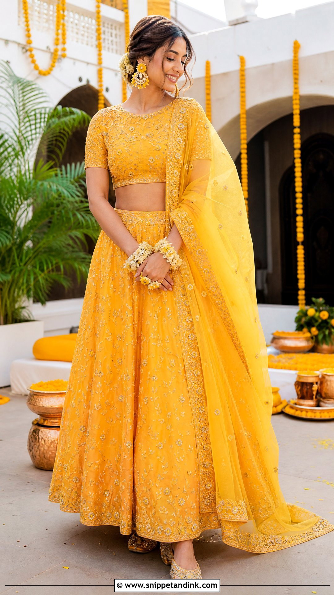 Yellow Haldi Lehenga Outfit - Snippet and Ink - 20 Pre Wedding Traditional Outfits