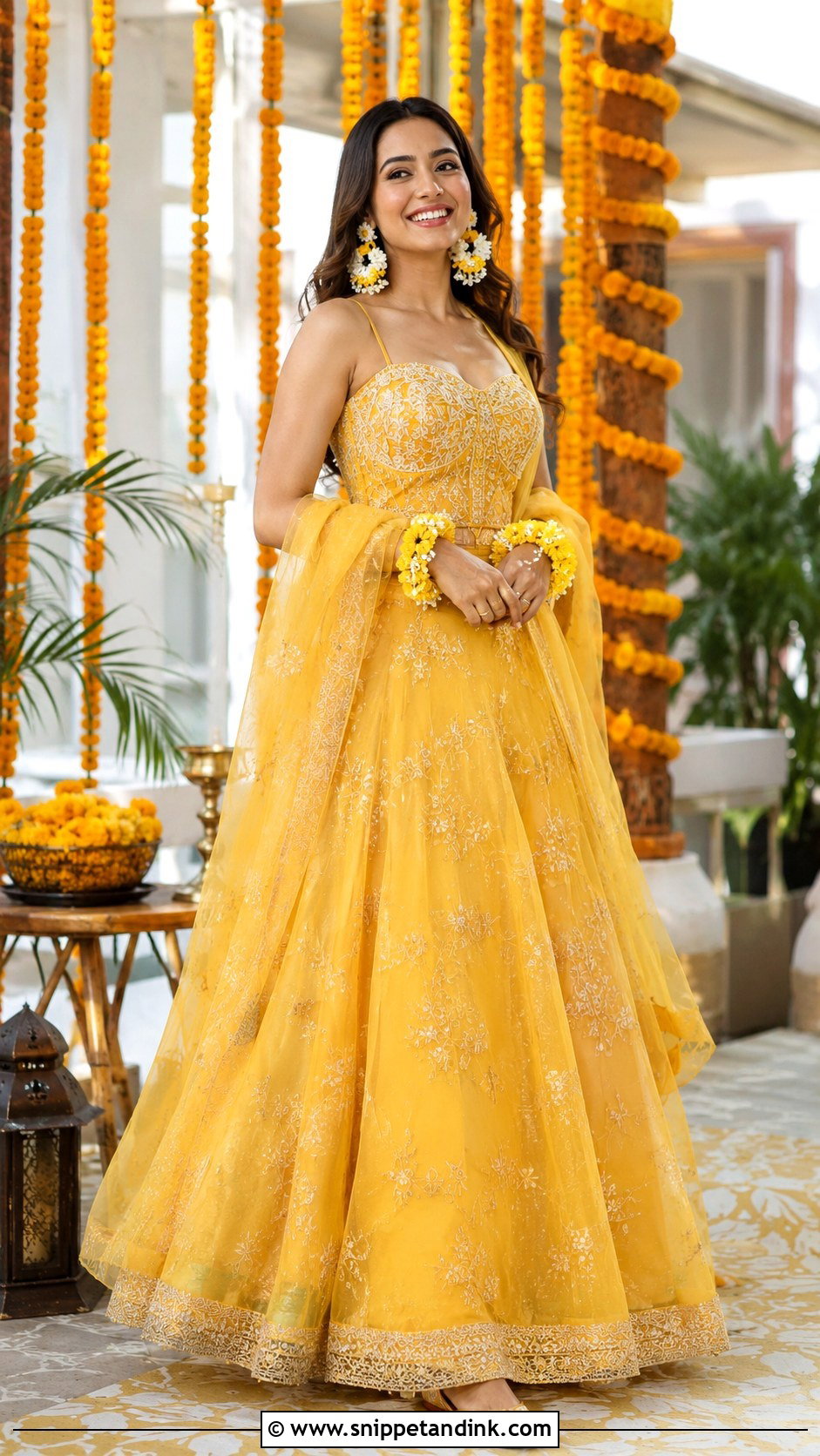 Yellow Haldi Lehenga With Corset Blouse - Snippet and Ink - 30 Indian Bridal Haldi Outfit Ideas