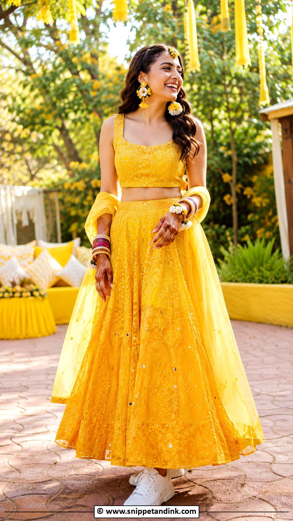 Yellow Haldi Lehenga With Sneakers - Snippet and Ink - 35 Unique Haldi Outfits