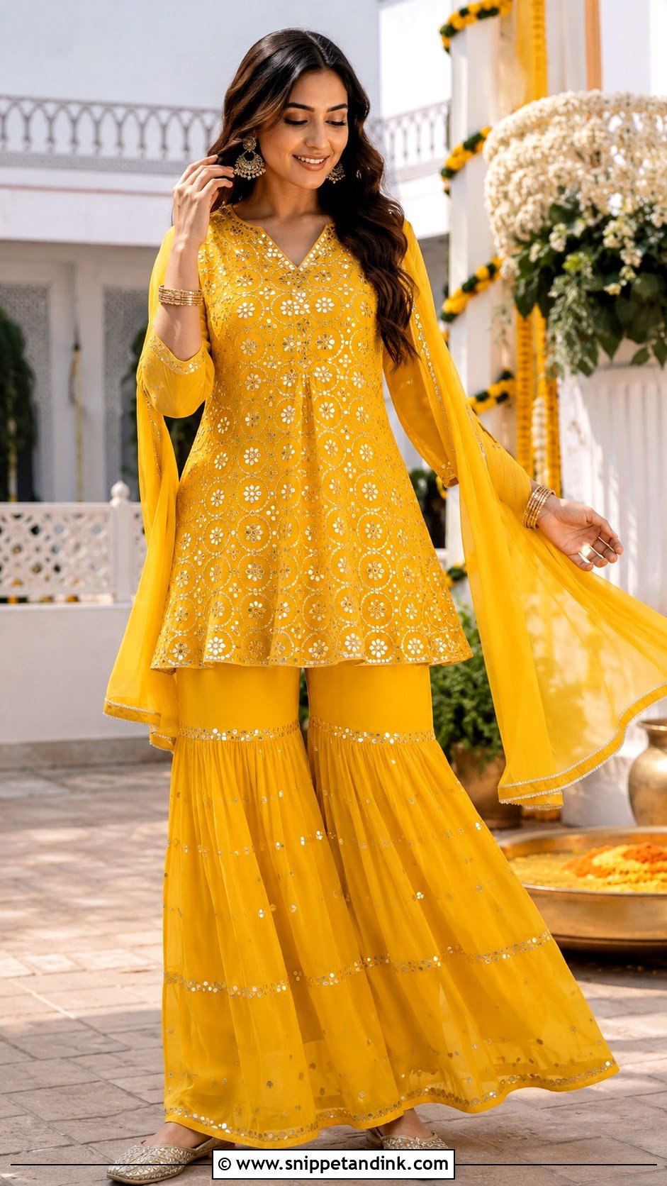 Yellow Haldi Mirror Work Sharara Set - Snippet and Ink - 20 Yellow Haldi Dress Ideas