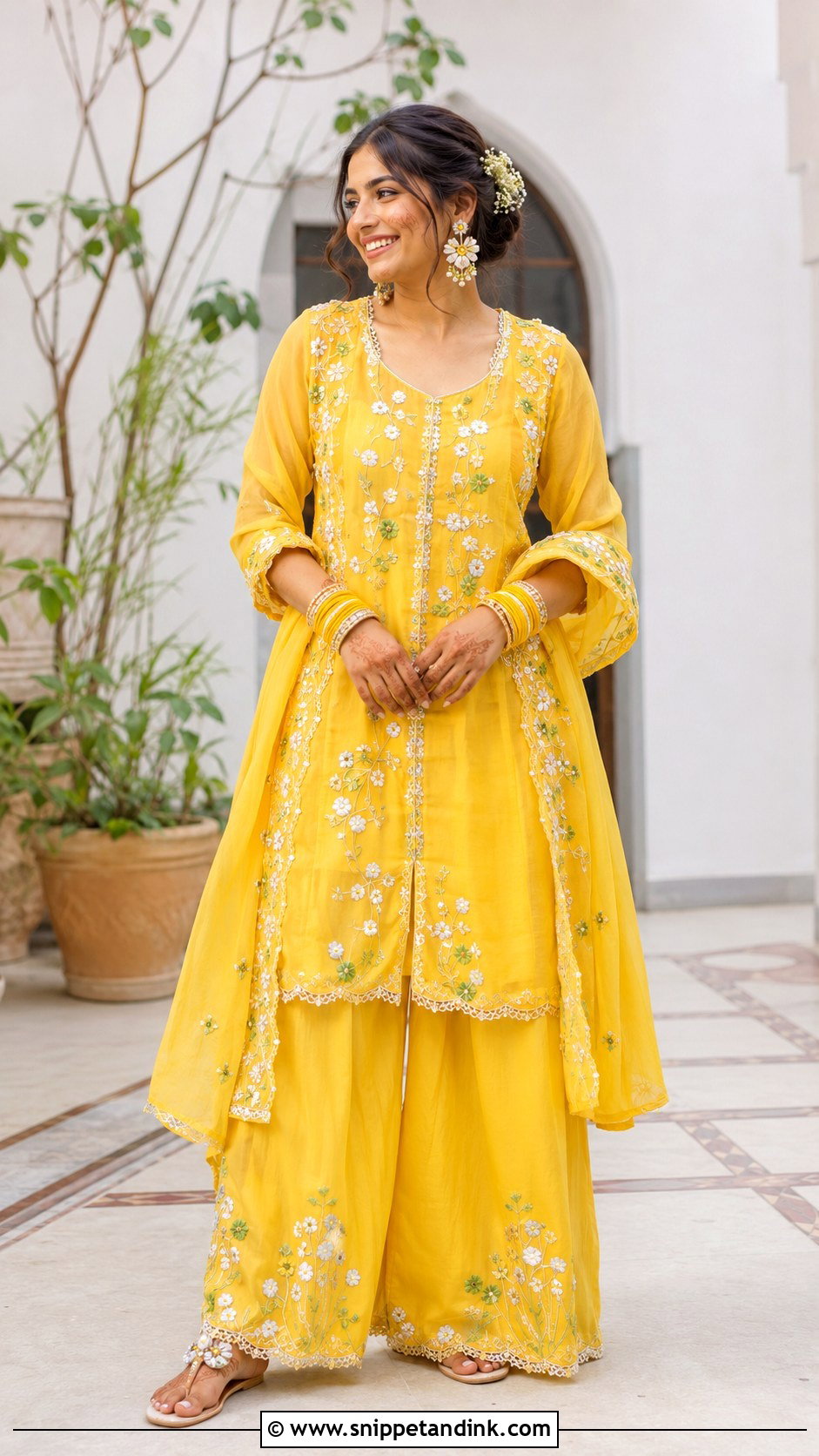 Yellow Haldi Outfit With Silk Thread Bangles - Snippet and Ink - 20 Bridal Bengal Set Ideas