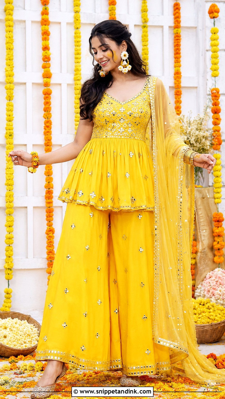 Yellow Haldi Palazzo Set - Snippet and Ink - 30 Indian Bridal Haldi Outfit Ideas