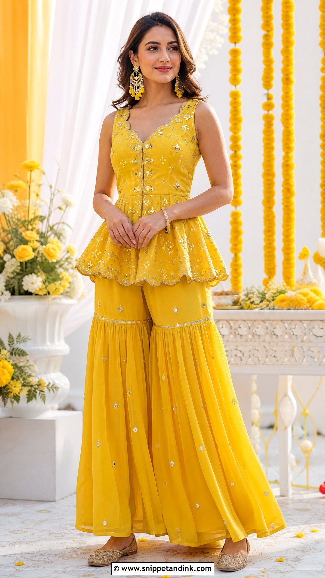 Yellow Haldi Peplum Sharara Outfit - Snippet and Ink - 20 Yellow Haldi Outfit Ideas