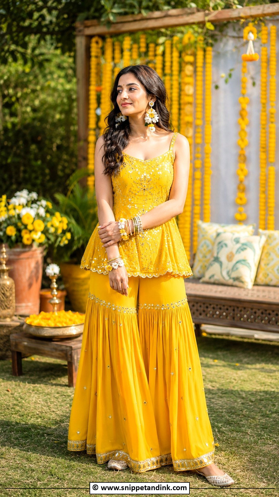 Yellow Haldi Peplum Sharara - Snippet and Ink - 35 Unique Haldi Outfits