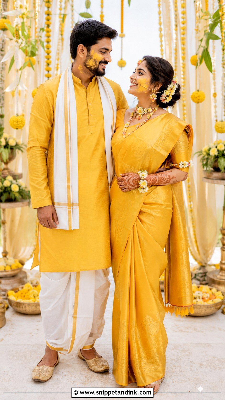 Yellow Haldi Peshwai Couple Look - Snippet and Ink - 25 Peshwai Look for Wedding Couple Ideas