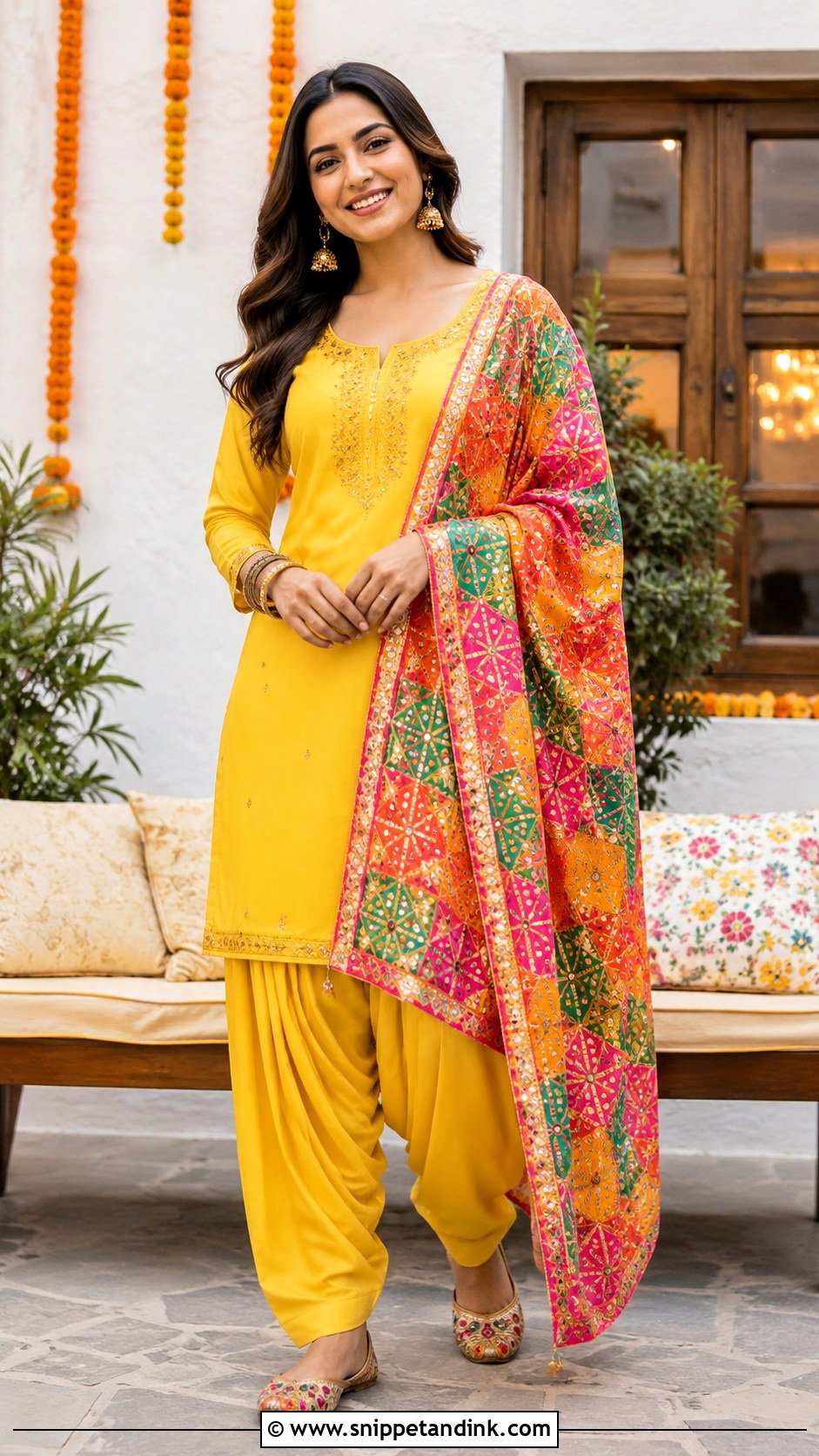 Yellow Haldi Salwar Suit With Phulkari Dupatta - Snippet and Ink - 20 Yellow Haldi Dress Ideas