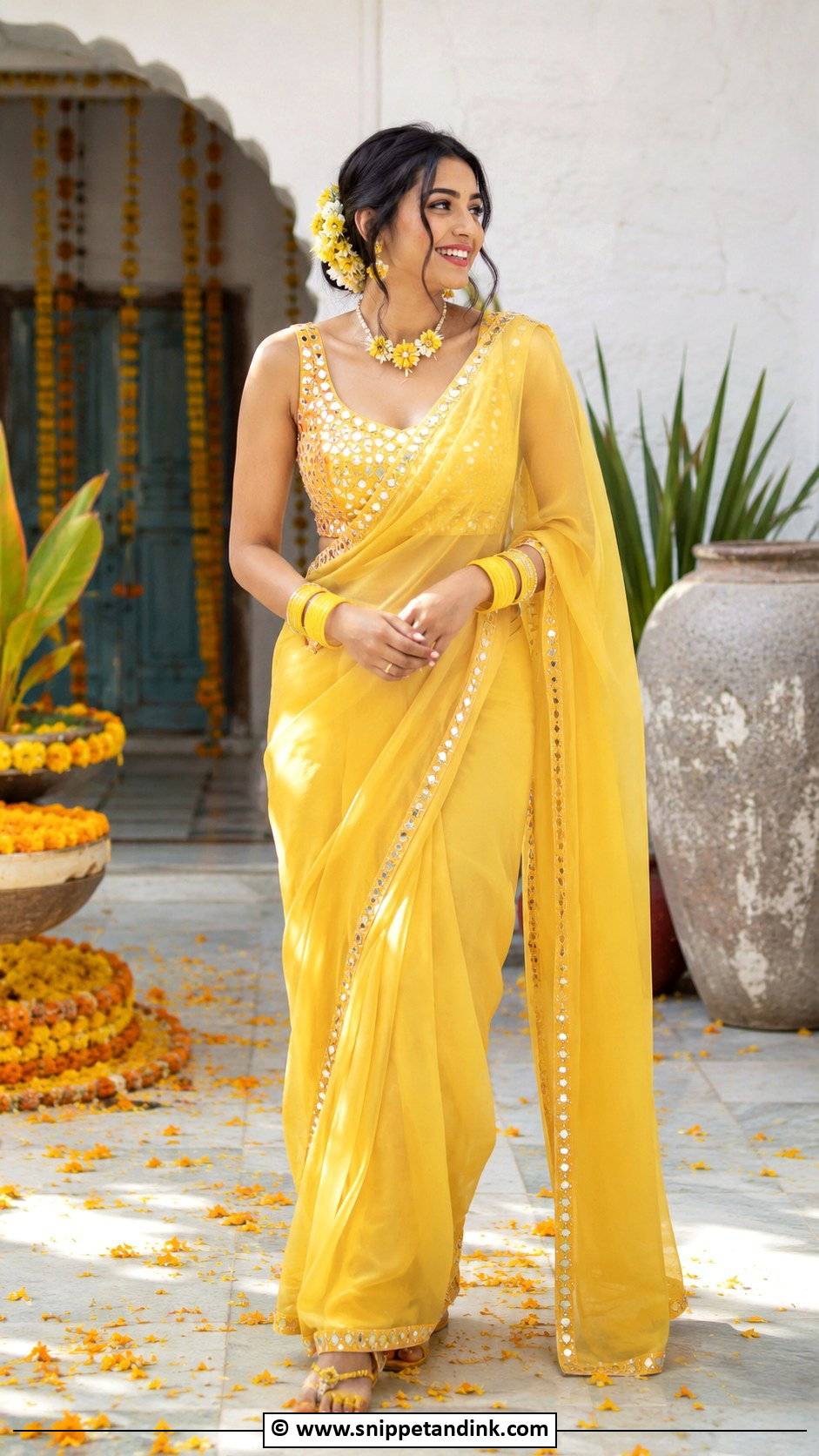 Yellow Haldi Saree For Bride - Snippet and Ink - 30 Haldi Outfit Ideas for Bride