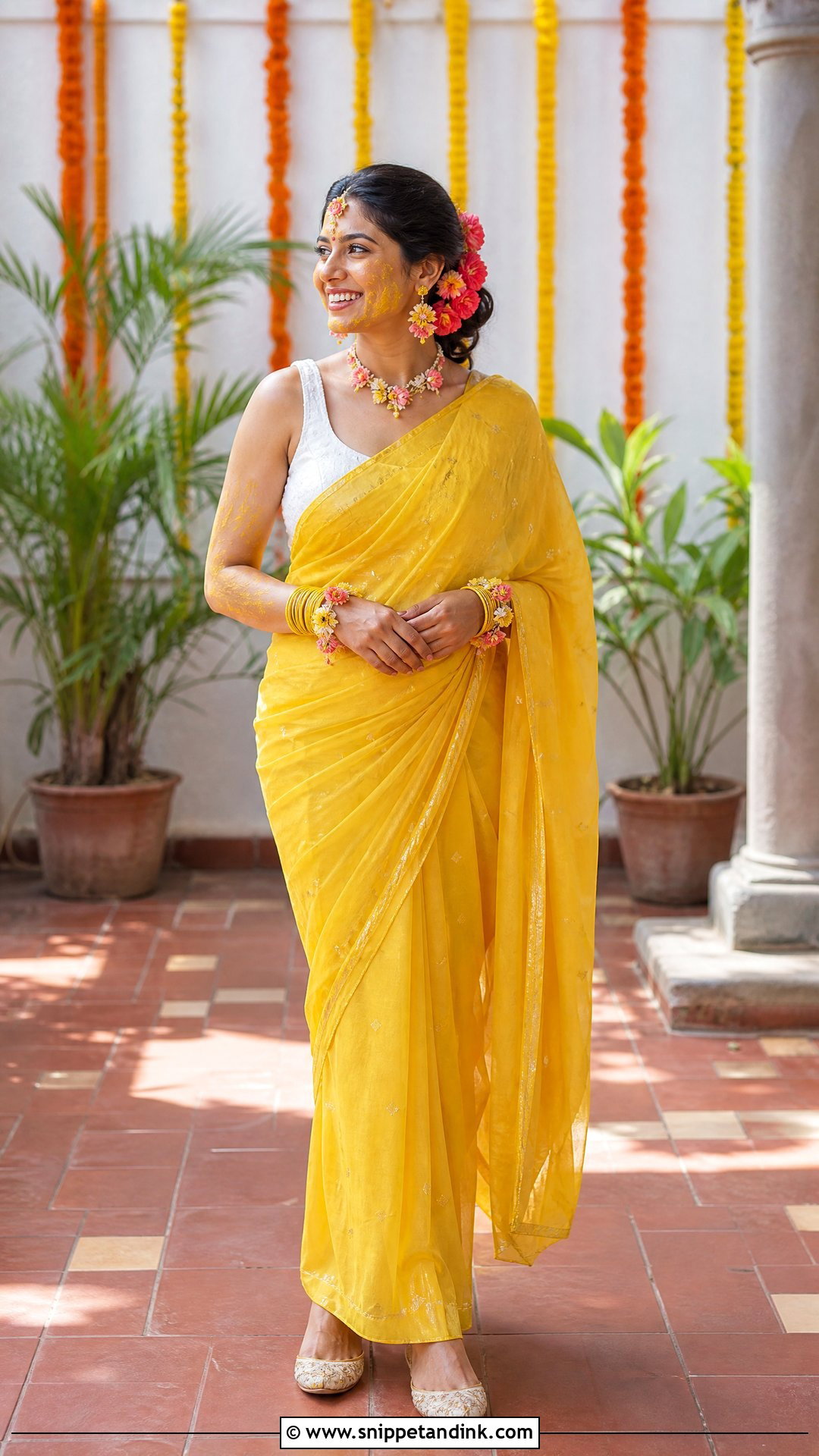 Yellow Haldi Saree Outfit - Snippet and Ink - 25 South Indian Wedding Outfits