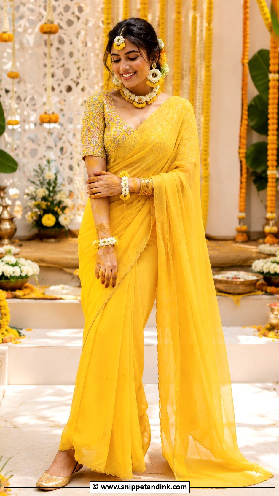 Yellow Haldi Saree - Snippet and Ink - 30 Haldi Dress Ideas for Bride
