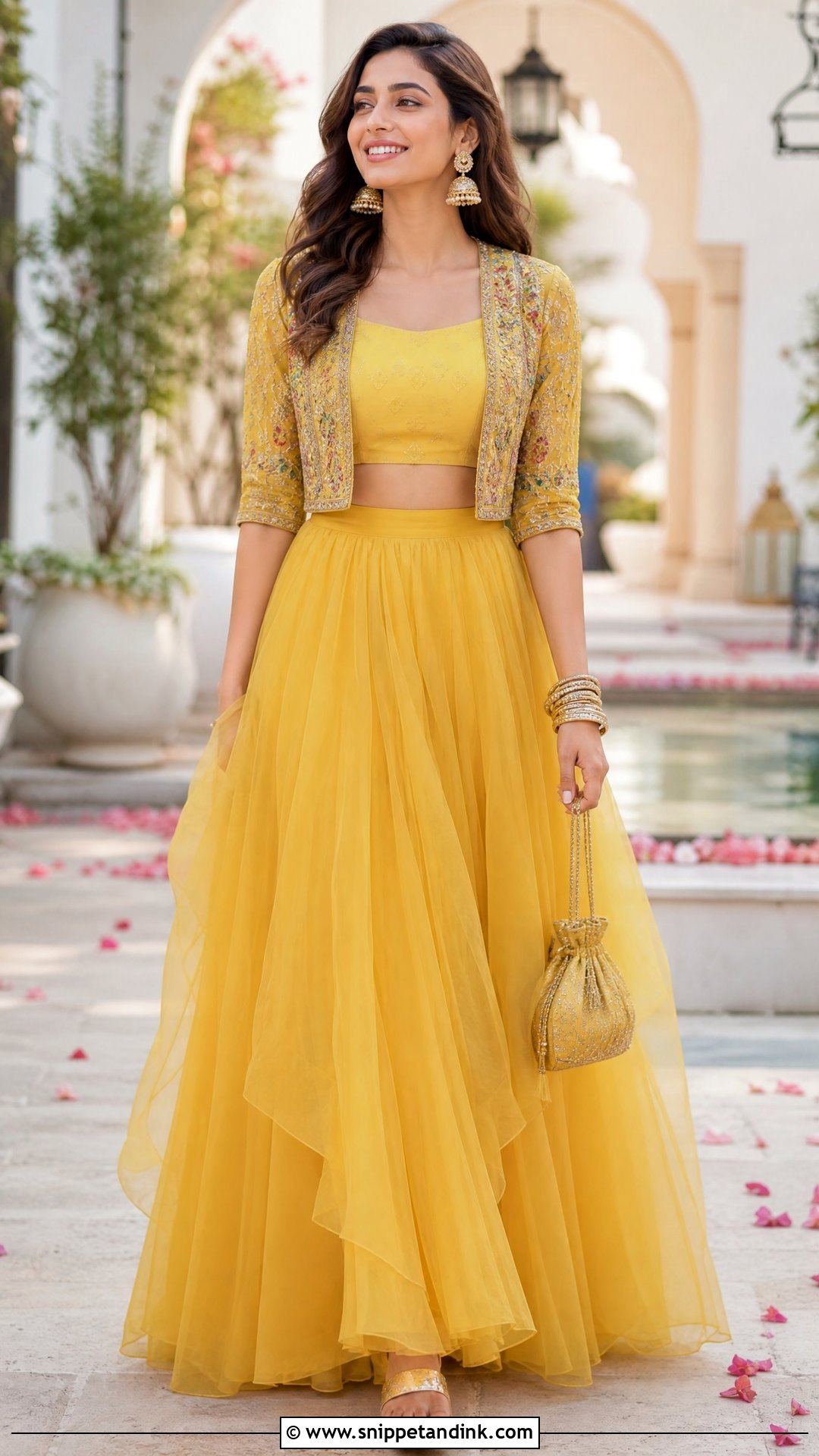 Yellow Haldi Skirt And Crop Top Outfit - Snippet and Ink - 20 Yellow Haldi Outfit Ideas