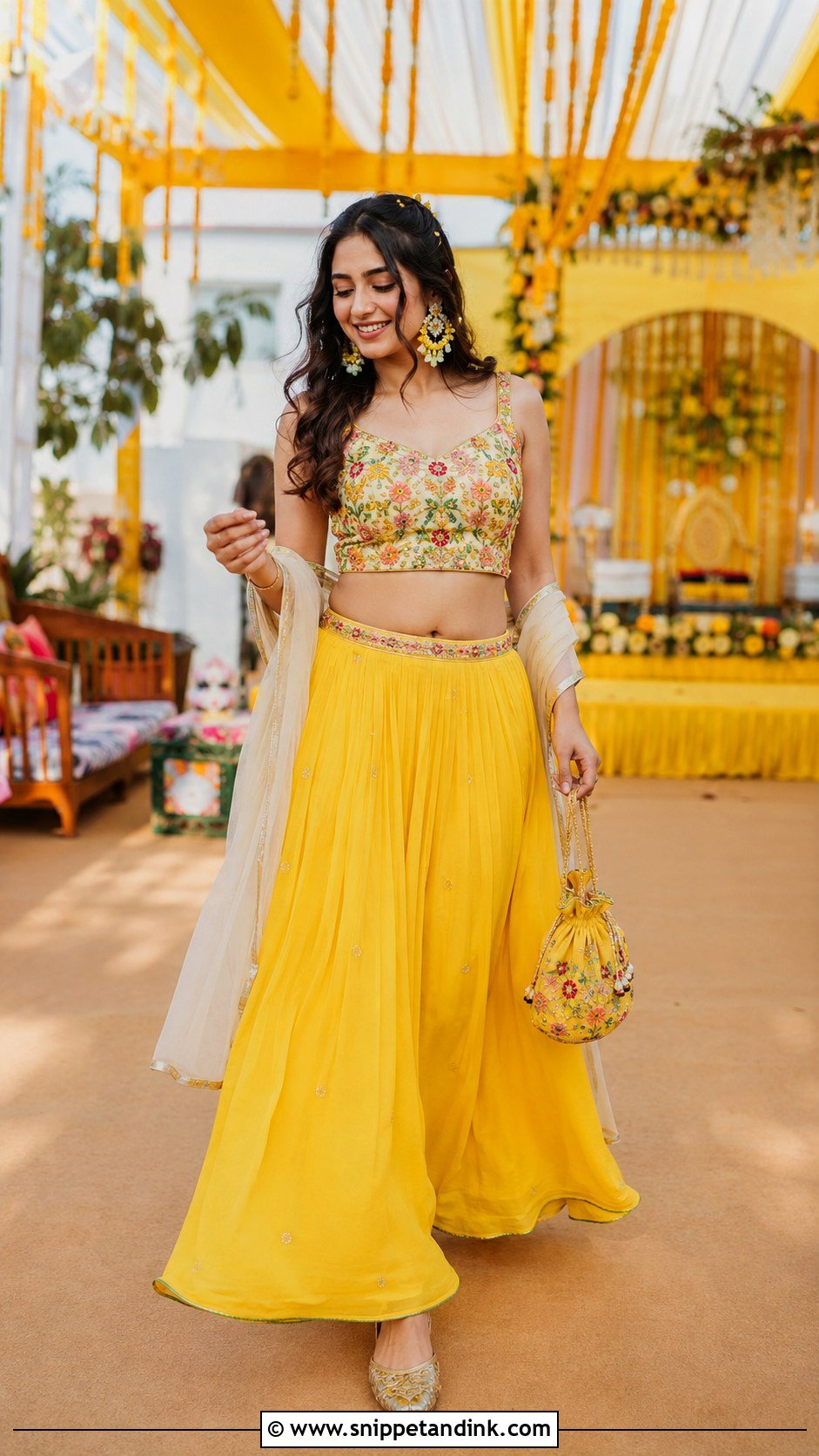 Yellow Haldi Skirt With Crop Top - Snippet and Ink - 20 Yellow Haldi Dress Ideas