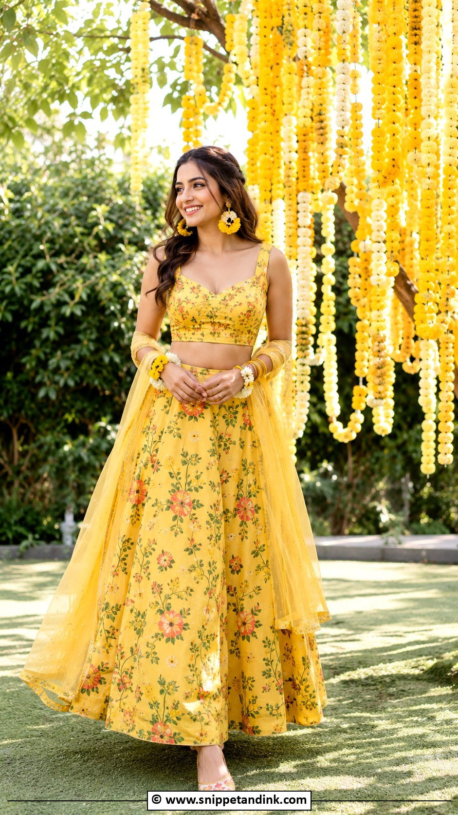 Yellow Haldi Skirt With Crop Top - Snippet and Ink - 35 Unique Haldi Outfits