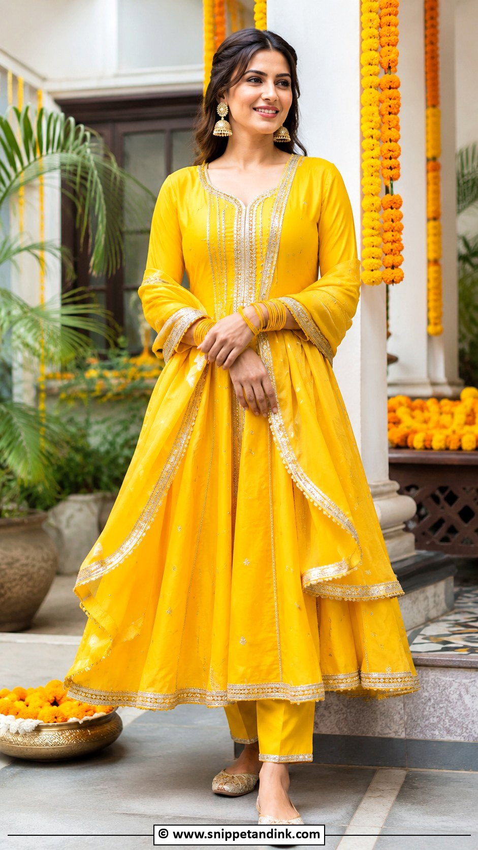 Yellow Haldi Suit With Gota Patti - Snippet and Ink - 35 Unique Haldi Outfits