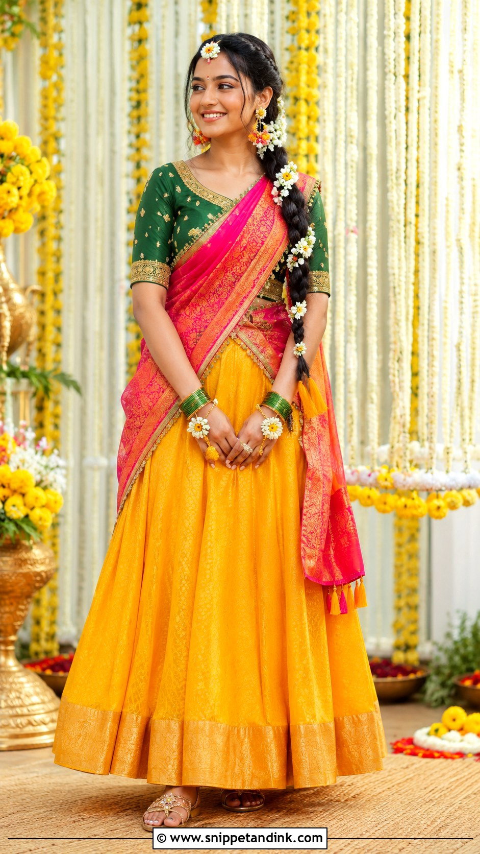 Yellow Half Saree Haldi Outfit - Snippet and Ink - 20 Indian Bride Haldi Outfit Ideas