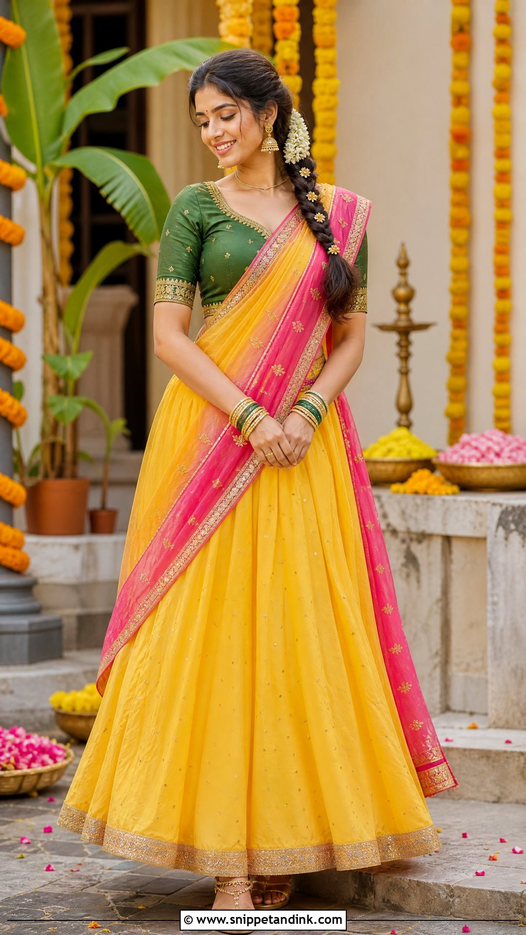 Yellow Half Saree for Haldi Function - Snippet and Ink - 25 Dress for Haldi Function Indian Weddings Ideas