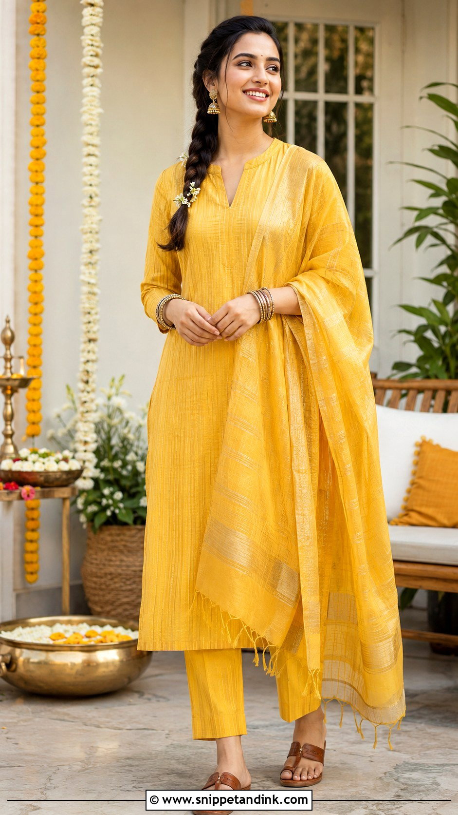 Yellow Handloom Kurta Set Haldi Outfit - Snippet and Ink - 20 Haldi Traditional Outfit Ideas